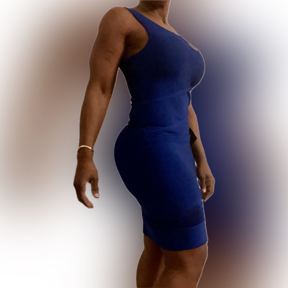 Bebe bandage dress. Blue size medium. Mesh inserts